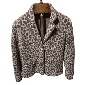 Vintage Talbots Merino Wool Leopard Print Sweater Blazer Size Medium